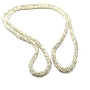 Vintage Long White Cluster Faux Pearl Beaded Necklace